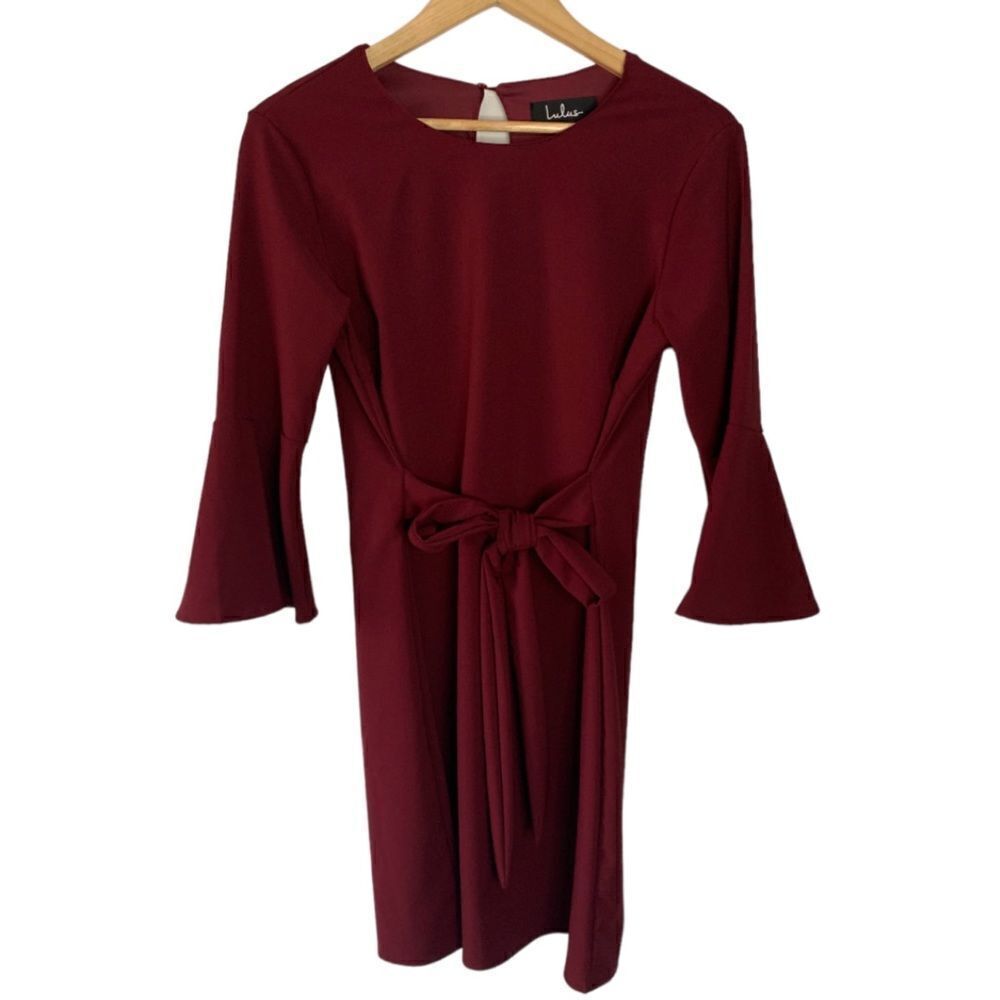 Lulus Last Love Song Burgundy Tie Waist Dress Medium - Picture 9 of 9